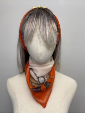 Orange Square Scarf Rope & Tassel Print Magnetic Corners 23” Luxury